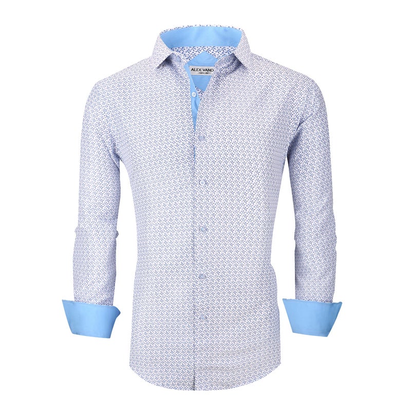 Alex Vando Mens Printed Dress Shirts Long Sleeve Regular Fit Button Down Shirt,white6495,L - Image 2